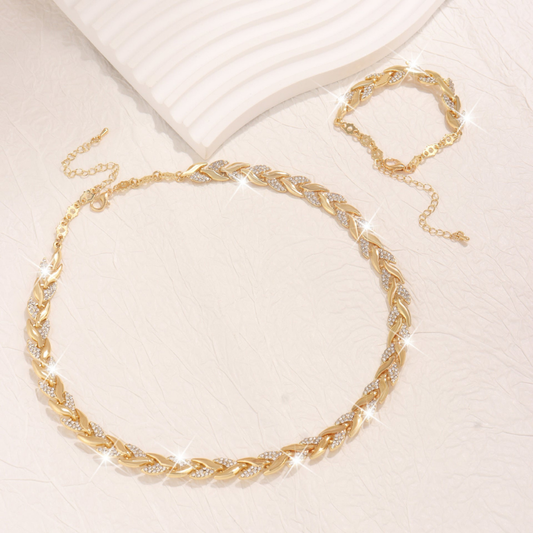 CONJUNTO DE COLLAR Y PULSERA DE LUJO CON DISEÑO DE HOJAS - ZAIDA