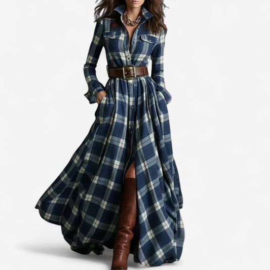 TISCAR | VESTIDO LARGO CON CUELLO ESTILO ÉTNICO