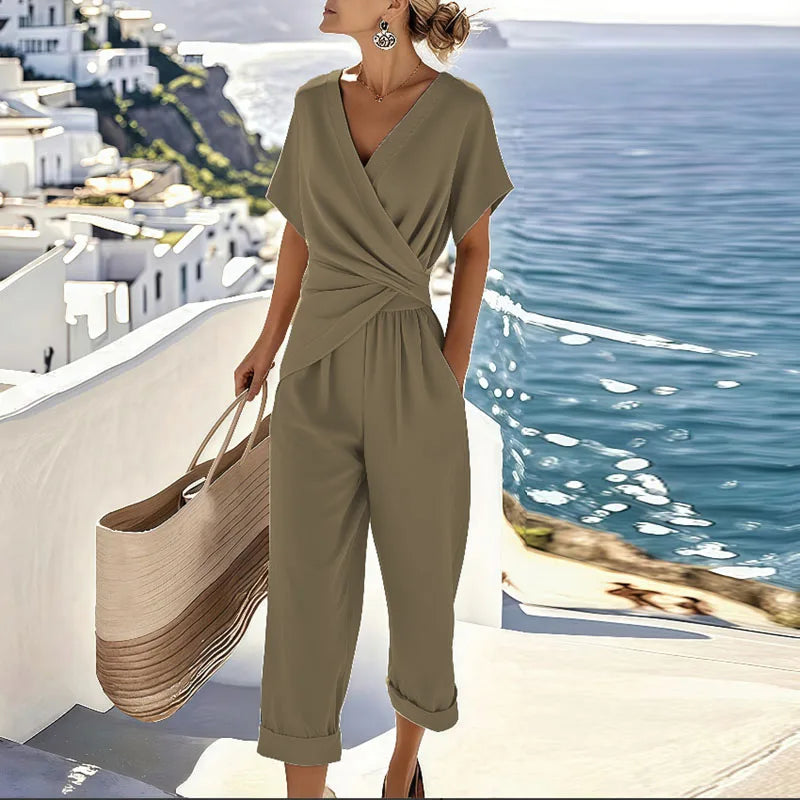 CONJUNTO TOP CRUZADO PANTALÓN CUELLO V - AMELLIE
