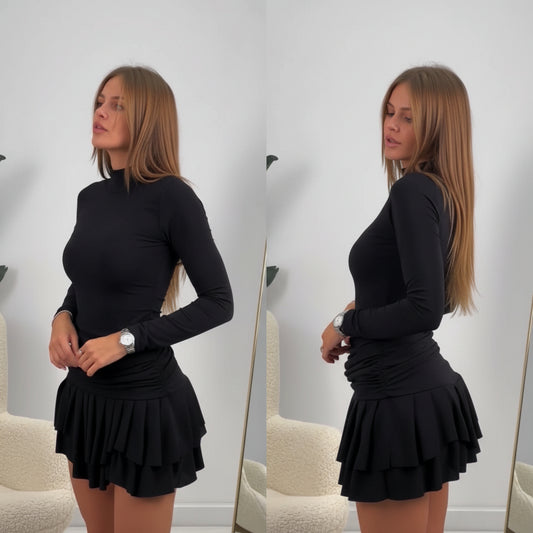 VESTIDO MINI FRUNCIDO DE MANGA LARGA - SASHA