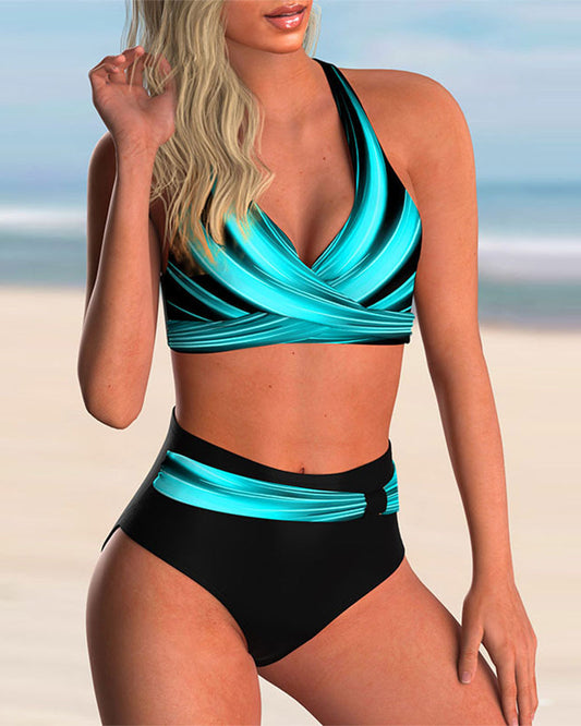 CONJUNTO DE BIKINI CON CUELLO HALTER Y ESTAMPADO - ALMA