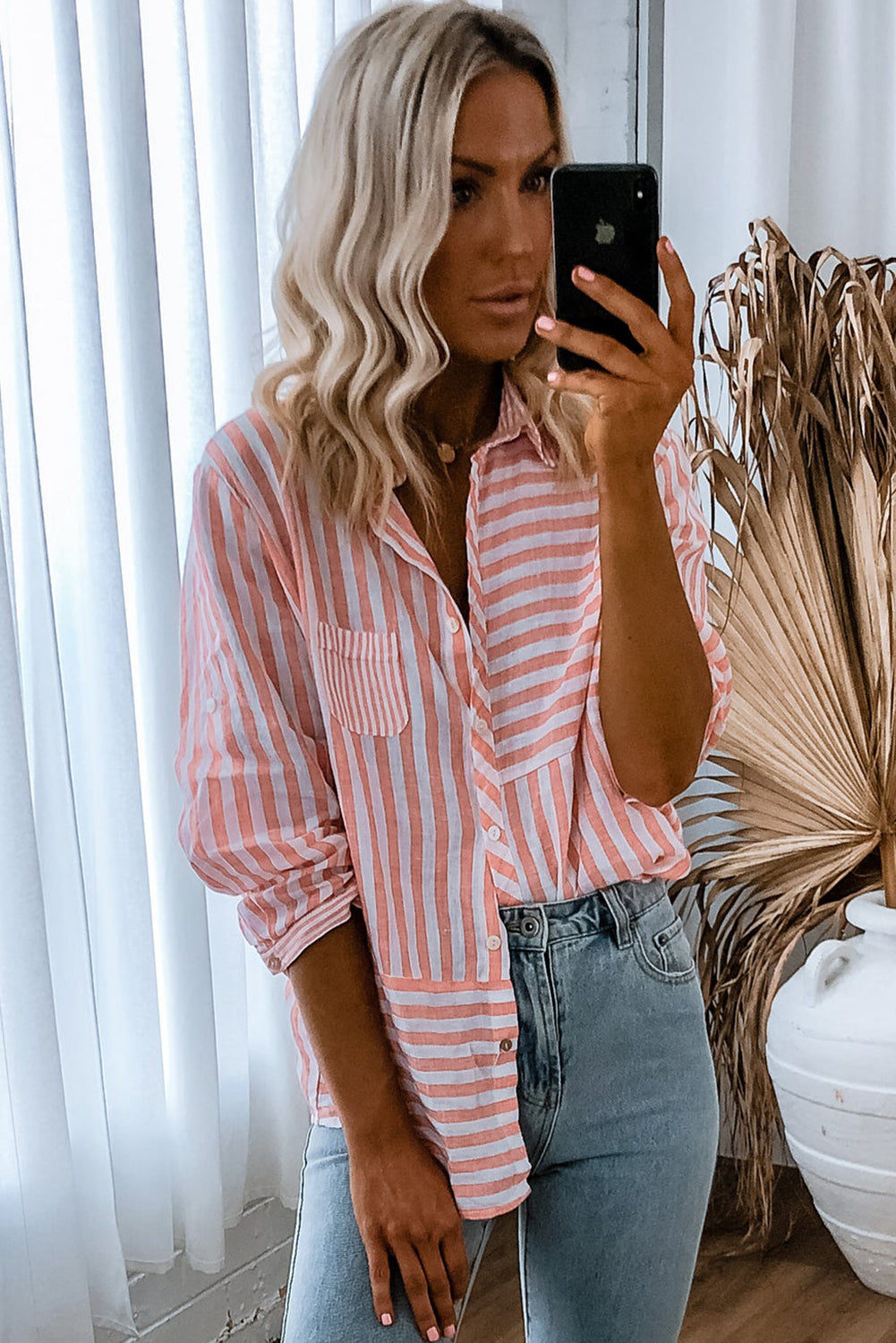 BLUSA ROSA DE MANGA LARGA CON BOTONES | CEPHY