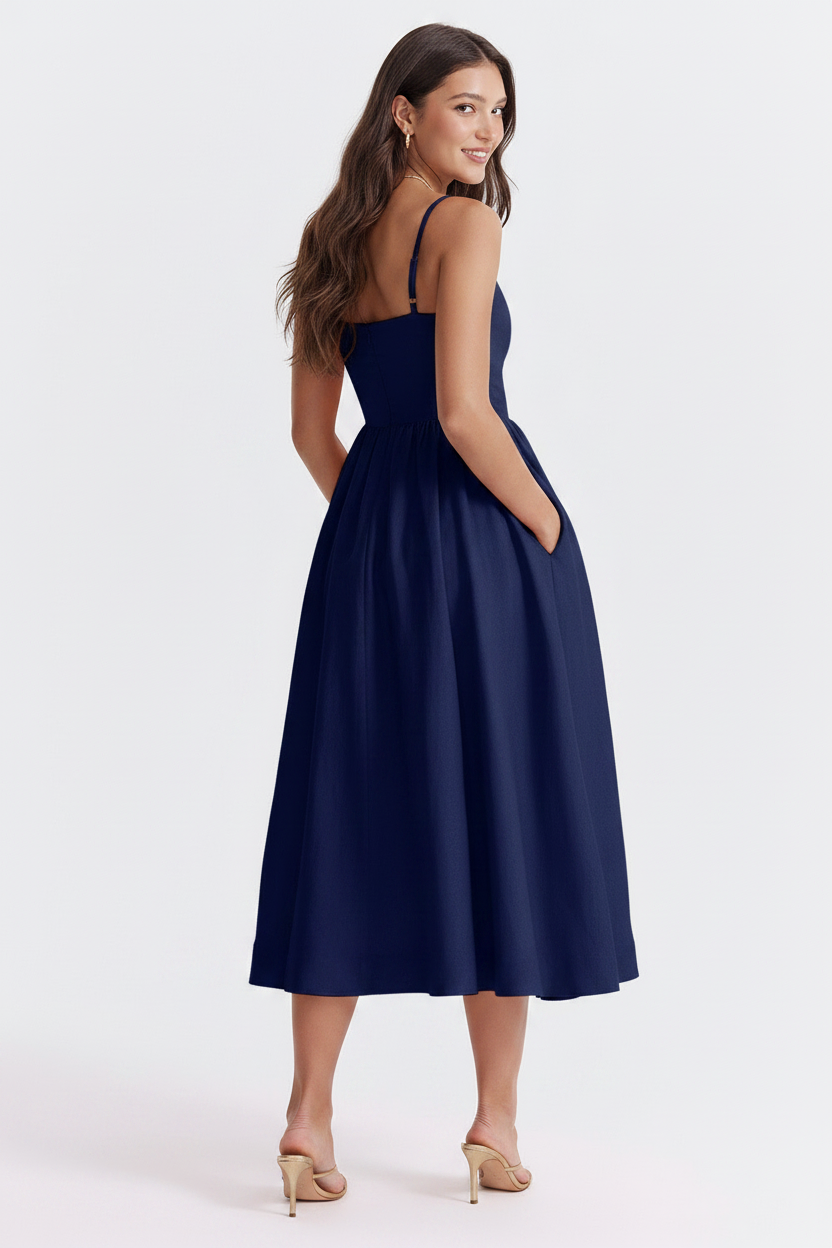 VESTIDO ELEGANTE ESTILO MIDI DE VERANO CON CORSÉ | ESTELLA