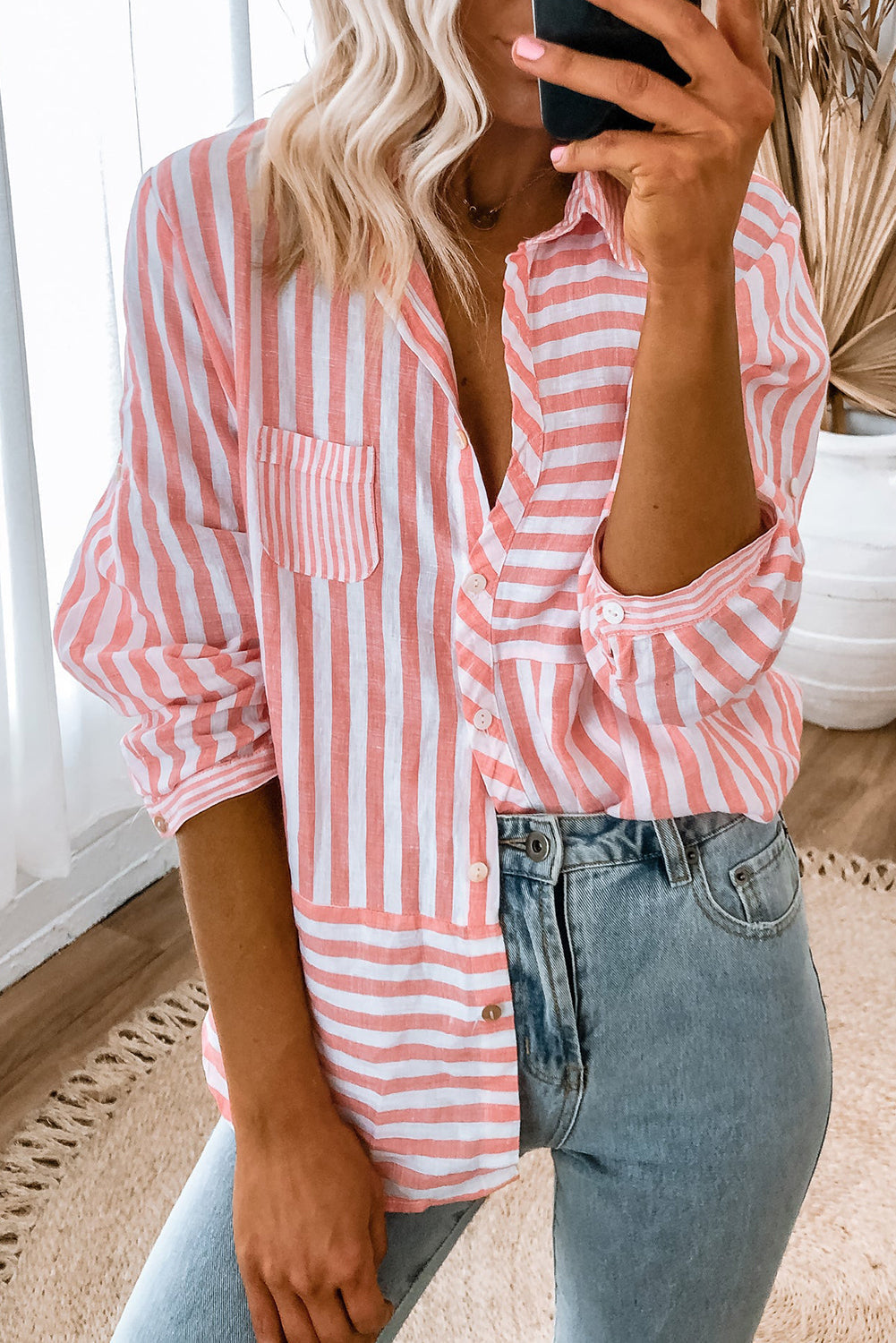 BLUSA ROSA DE MANGA LARGA CON BOTONES | CEPHY