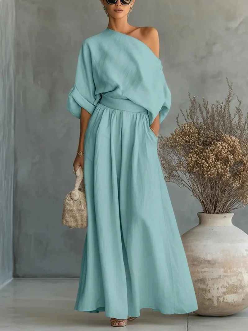 TOP SUAVE CON ESCOTE BARDOT Y PANTALONES AJUSTADOS - YEMEN