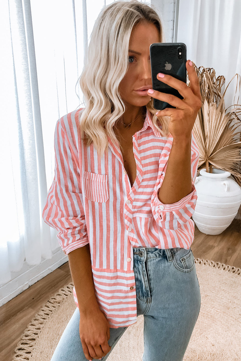 BLUSA ROSA DE MANGA LARGA CON BOTONES | CEPHY