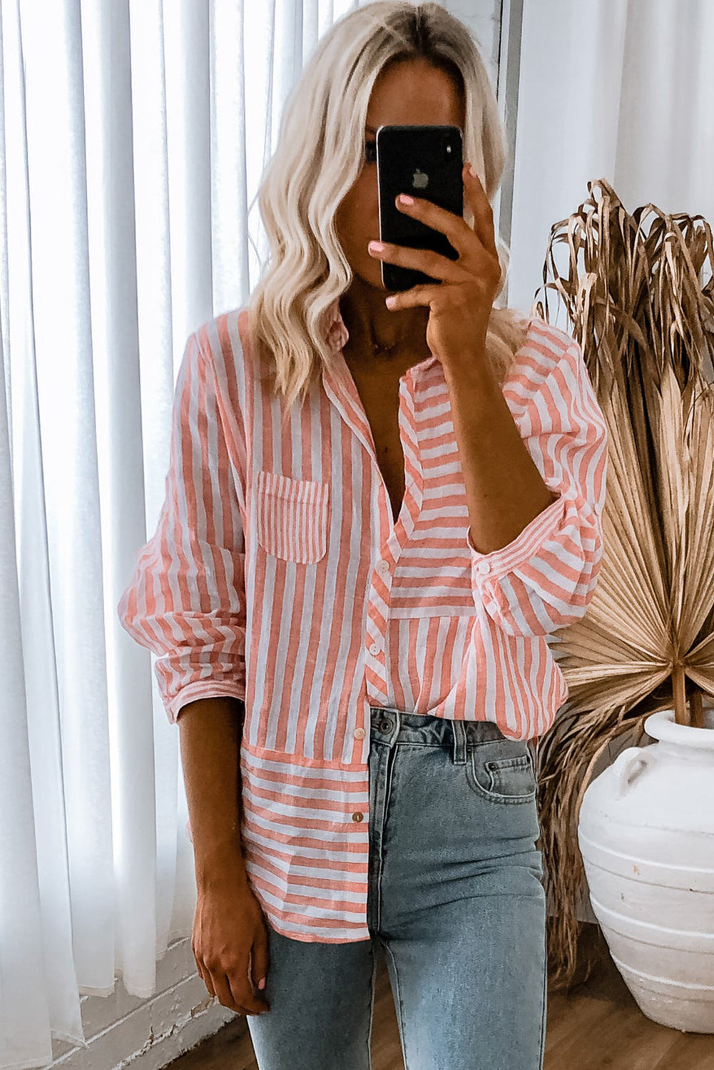 BLUSA ROSA DE MANGA LARGA CON BOTONES | CEPHY