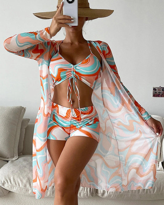 CONJUNTO DE BIKINI DE TRES PIEZAS CON ESTAMPADO - DENISE