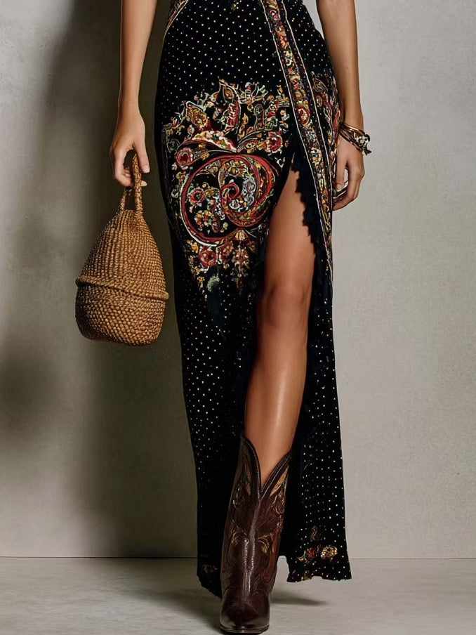 VESTIDO ESTAMPADO DE ESTILO BOHEMIO CON ESCOTE EN V - HATATE