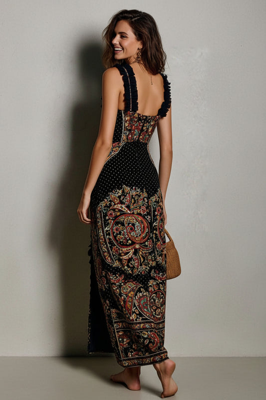 VESTIDO ESTAMPADO DE ESTILO BOHEMIO CON ESCOTE EN V | HATATE