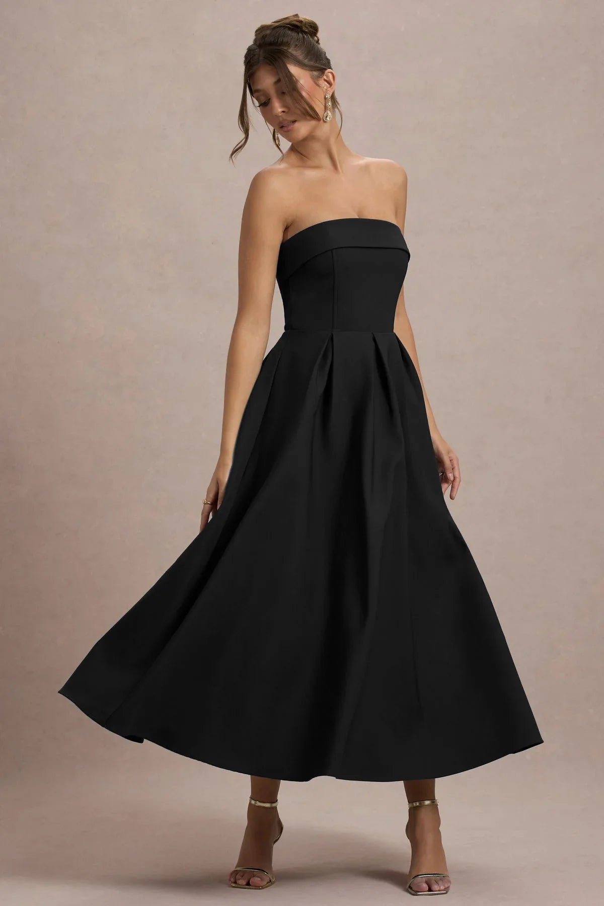 ELEGANTE VESTIDO MIDI CON ESCOTE DE HOMBROS DESCUBIERTOS - TIVAROA