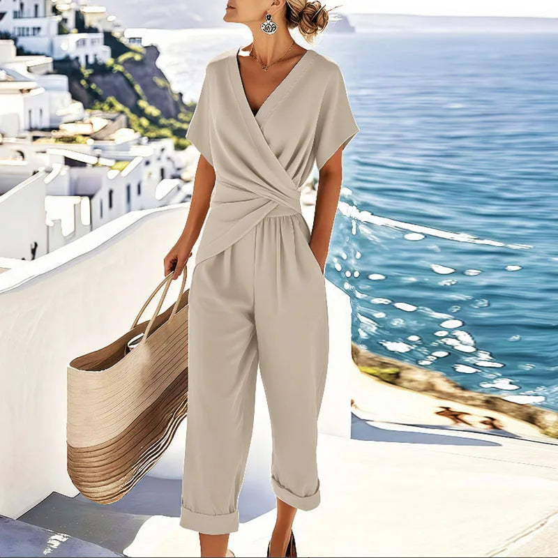 CONJUNTO TOP CRUZADO PANTALÓN CUELLO V - AMELLIE