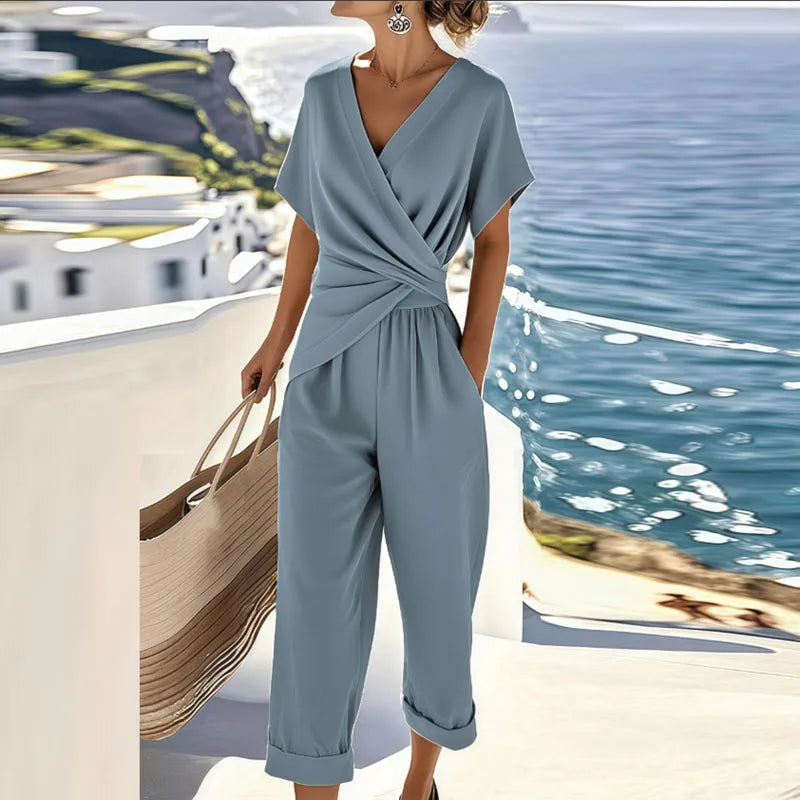 CONJUNTO TOP CRUZADO PANTALÓN CUELLO V - AMELLIE