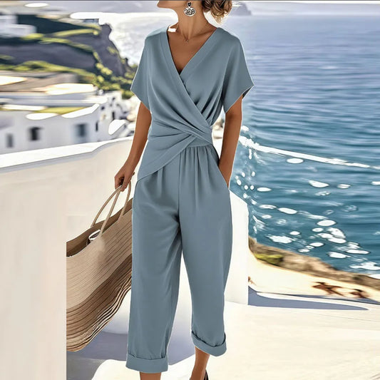 CONJUNTO TOP CRUZADO PANTALÓN CUELLO V - AMELLIE