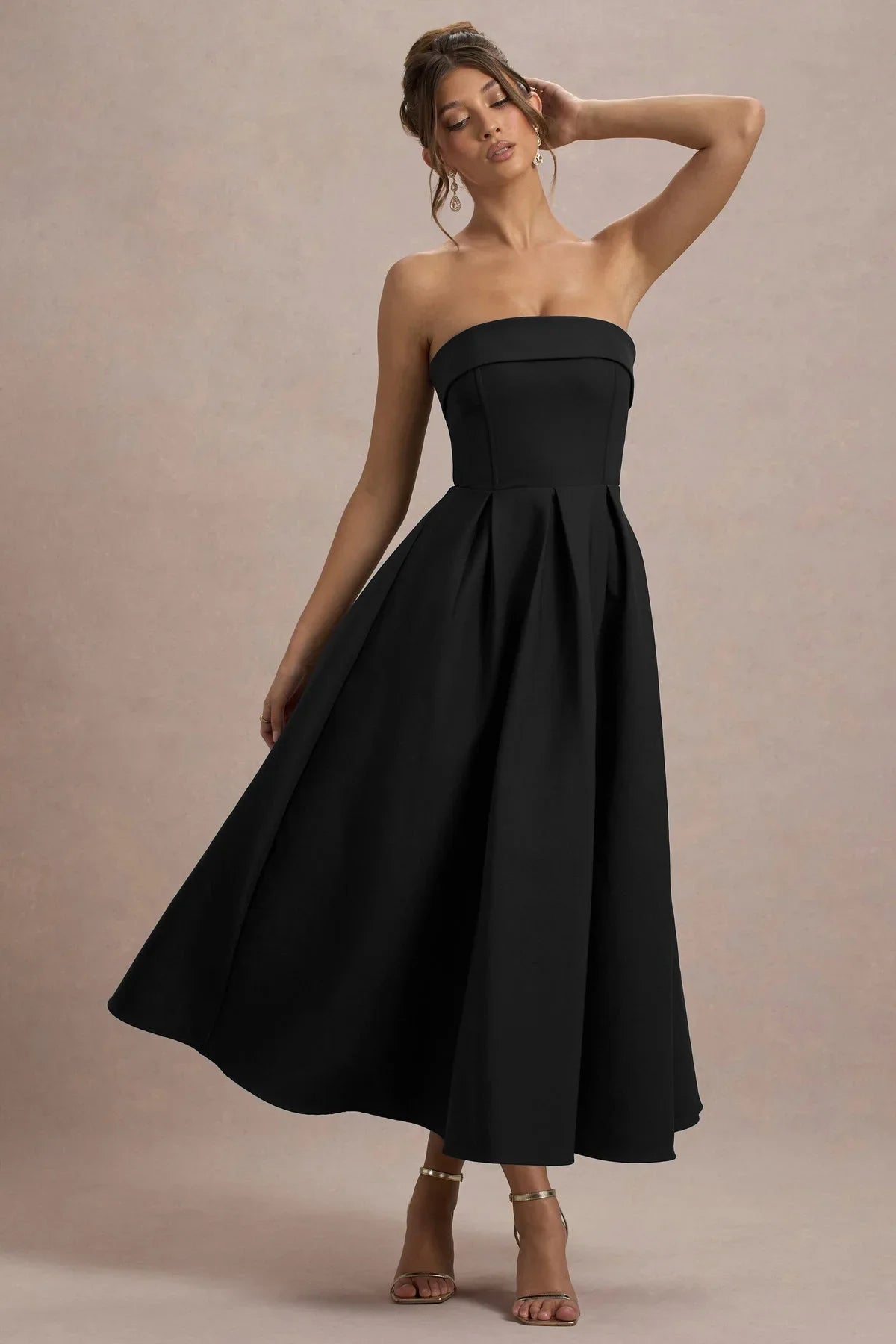 ELEGANTE VESTIDO MIDI CON ESCOTE DE HOMBROS DESCUBIERTOS - TIVAROA