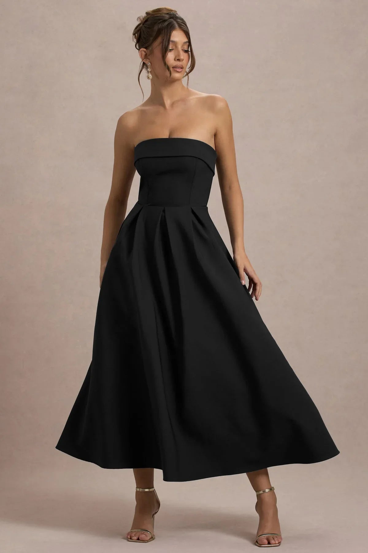 ELEGANTE VESTIDO MIDI CON ESCOTE DE HOMBROS DESCUBIERTOS - TIVAROA