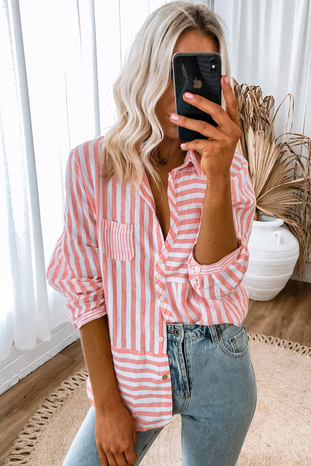BLUSA ROSA DE MANGA LARGA CON BOTONES | CEPHY