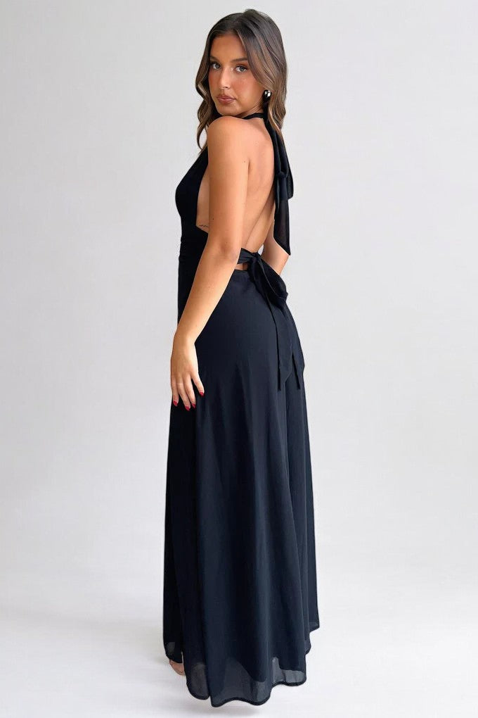 ELEGANTE VESTIDO LARGO CON ESCOTE HALTER Y ABERTURA ALTA - LILY