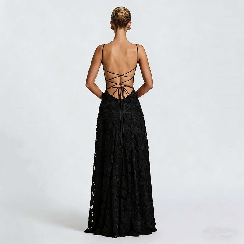 ELEGANTE VESTIDO LARGO DE ENCAJE - ARGENTA