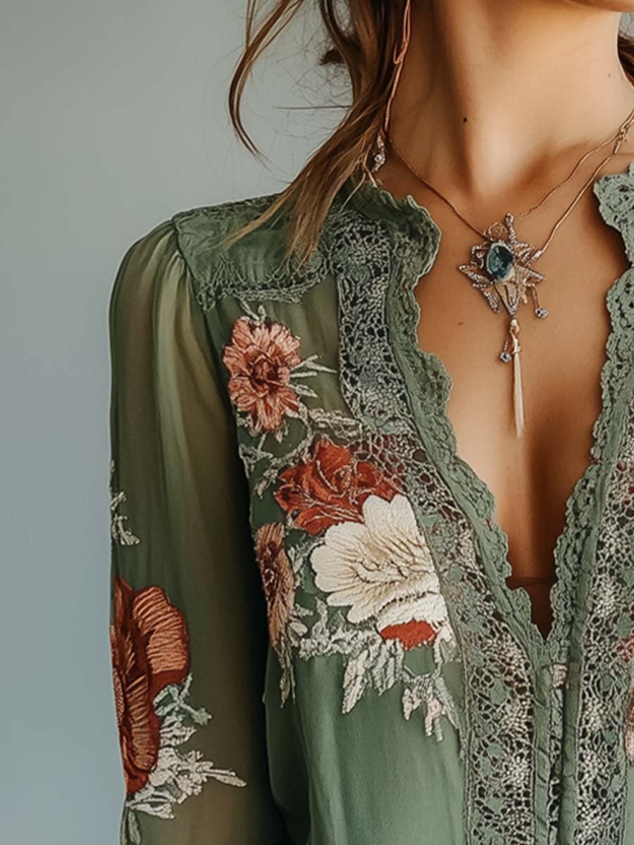 BLUSA BOHEMIA DE ENCAJE FLORAL - TALASHA
