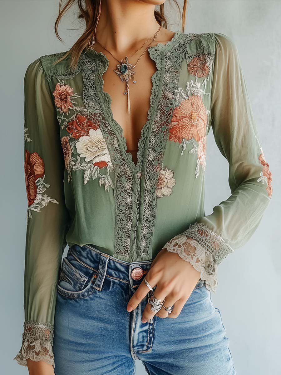 BLUSA BOHEMIA DE ENCAJE FLORAL - TALASHA