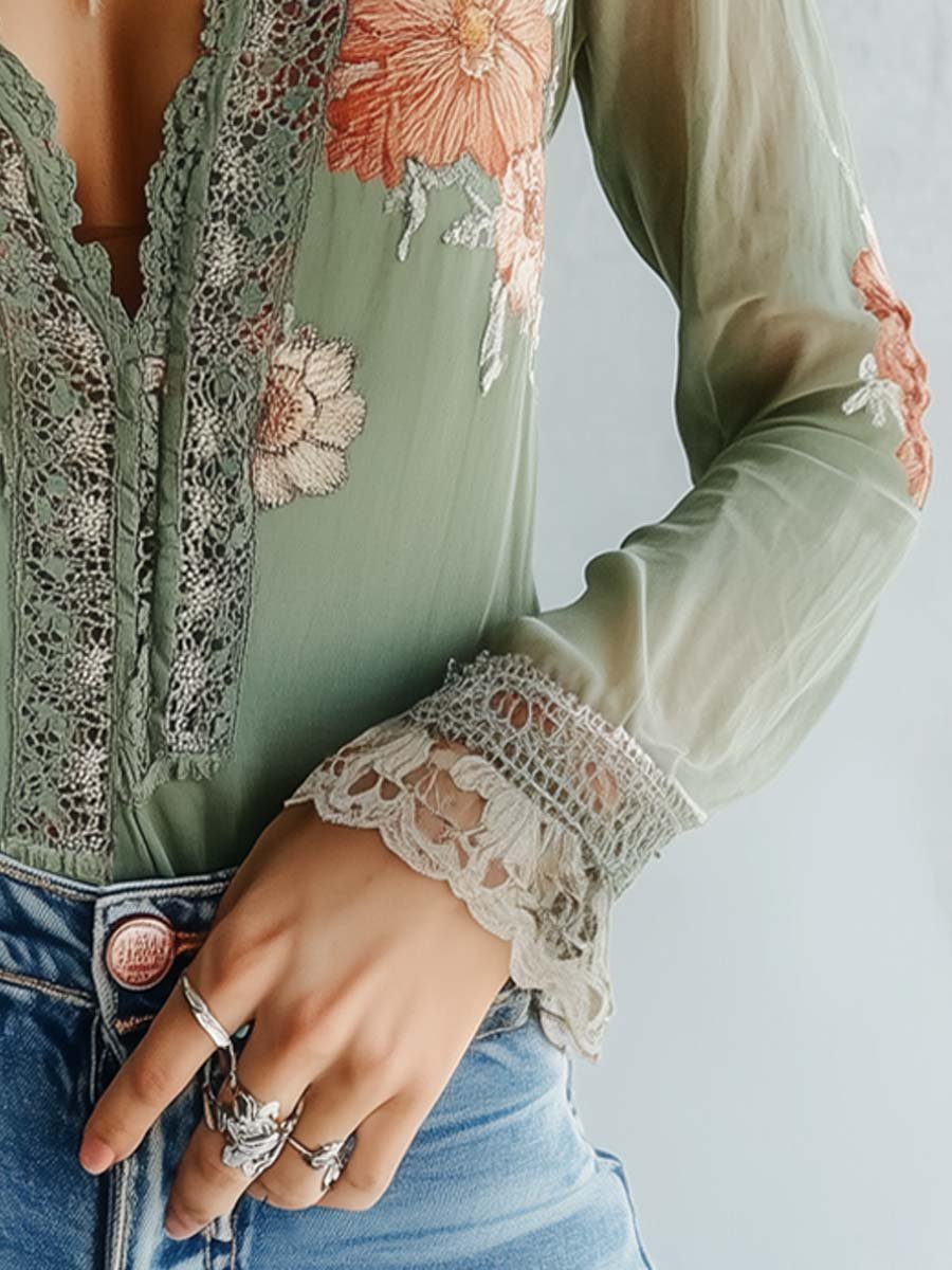 BLUSA BOHEMIA DE ENCAJE FLORAL - TALASHA
