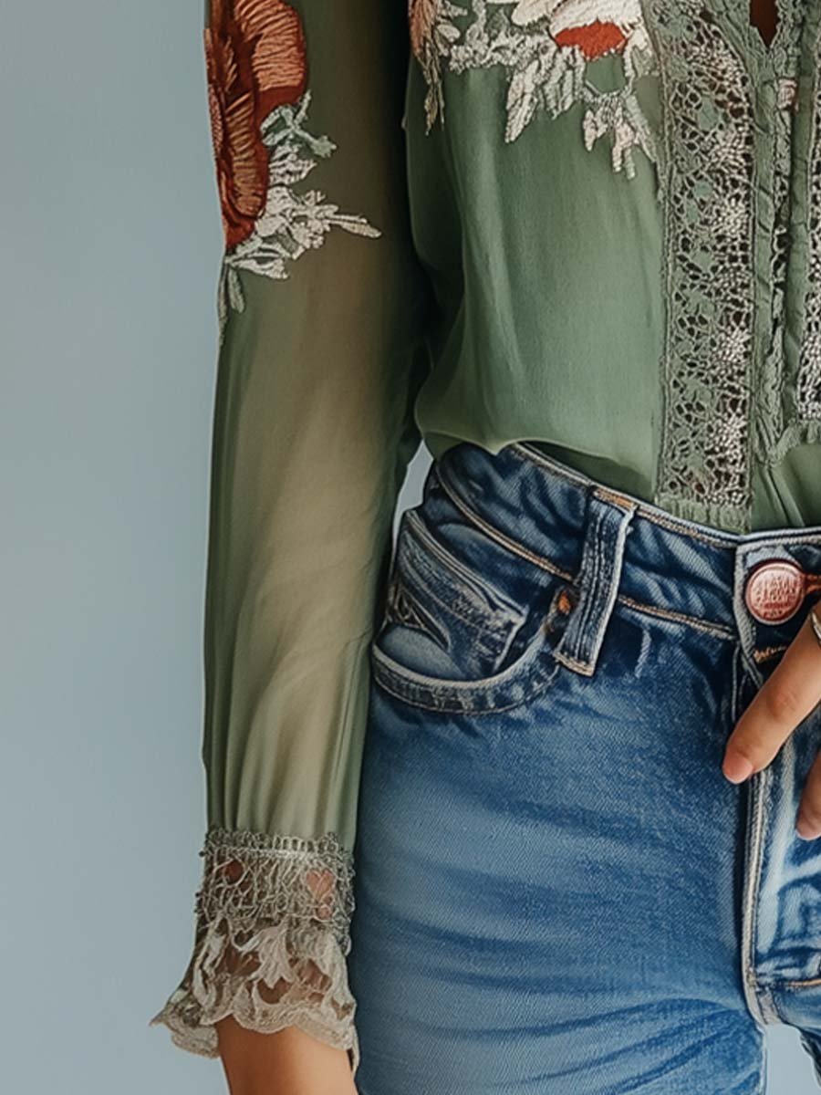 BLUSA BOHEMIA DE ENCAJE FLORAL - TALASHA